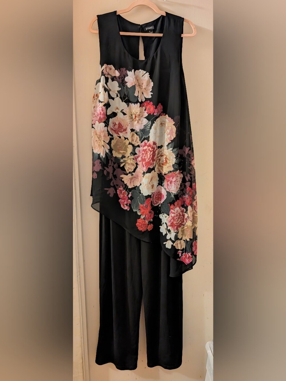 Formal Evans Jumpsuit Sheer Floral Overlay Sleeveless Keyhole Back Stretchy Size - Picture 1 of 5